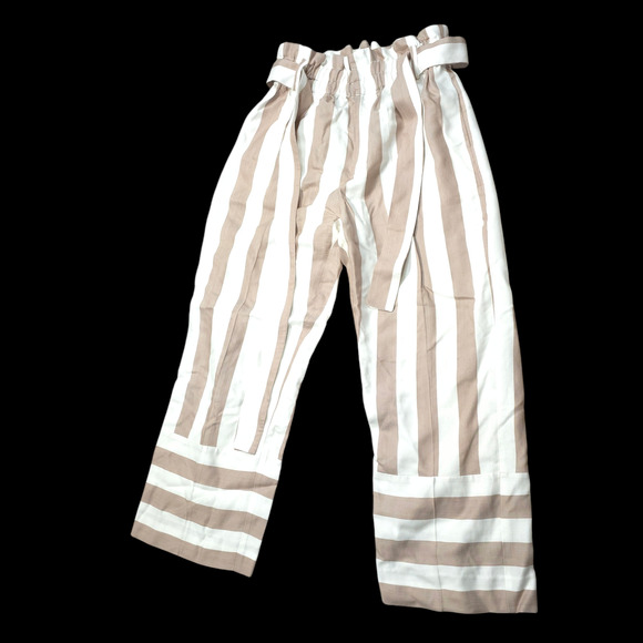 Point Sur Paperbag Waist Belted Striped Wide Leg Pants Women Size 8 Pockets - Picture 1 of 9